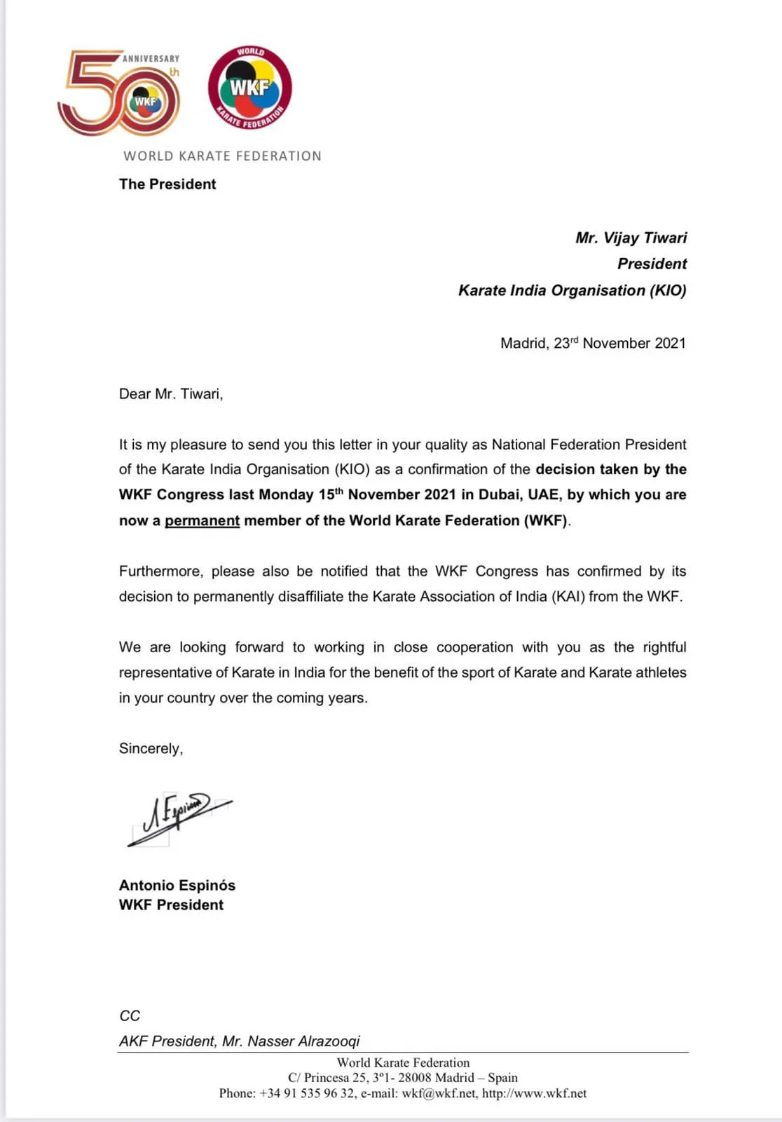 WKF AFFILIATION